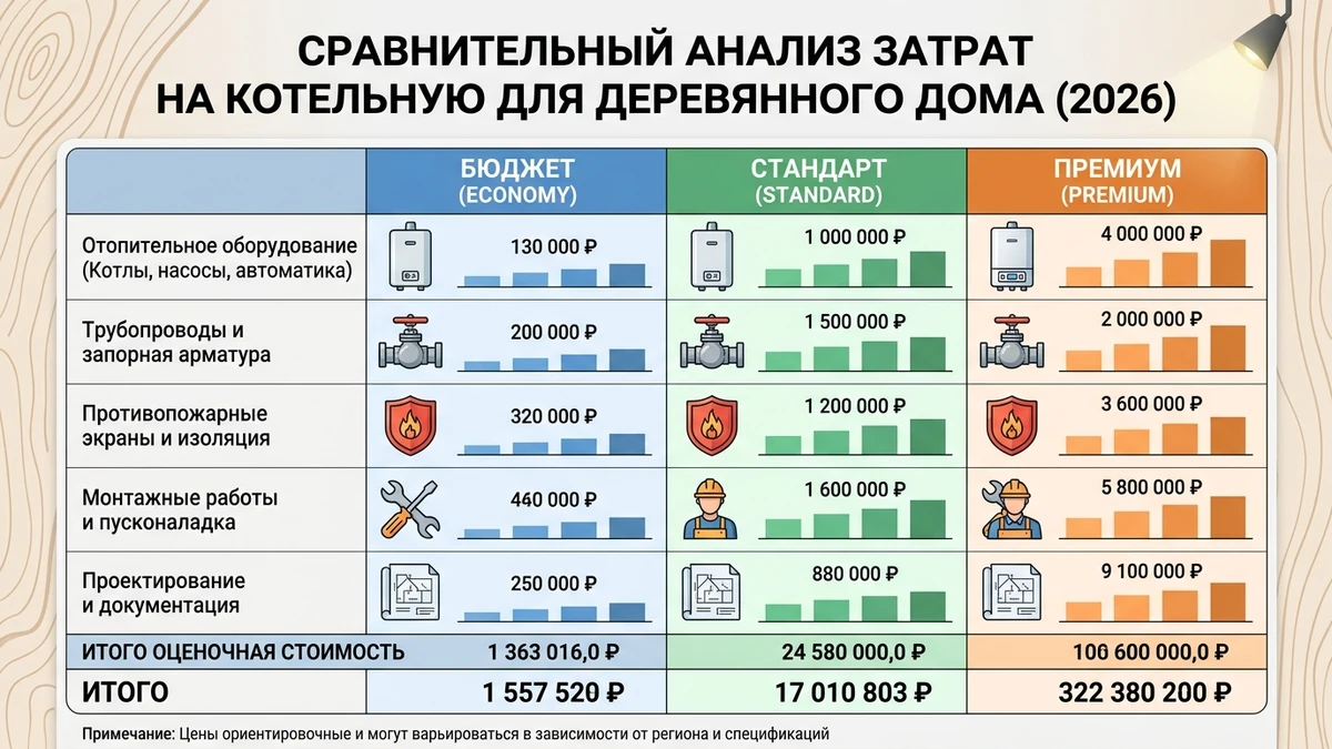 Смета и стоимость оборудования газовой котельной в доме из клееного бруса в 2026 году