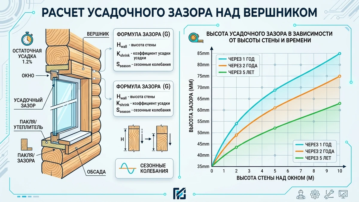 Инженерный расчет высоты компенсационного усадочного зазора над вершником окон и дверей