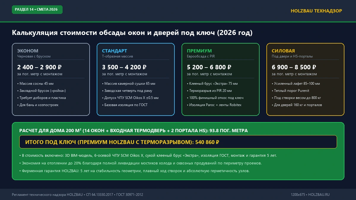 Калькуляция стоимости материалов и монтажа обсады окон и дверей в 2026 году