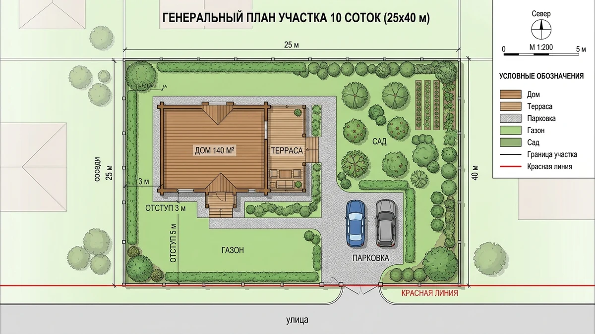 Посадка дома на участке сотки распределение площади двор терраса