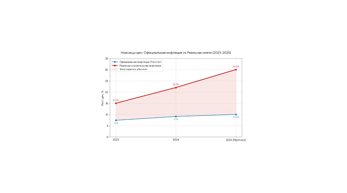 График: Официальная инфляция vs Реальная смета 2023-2025