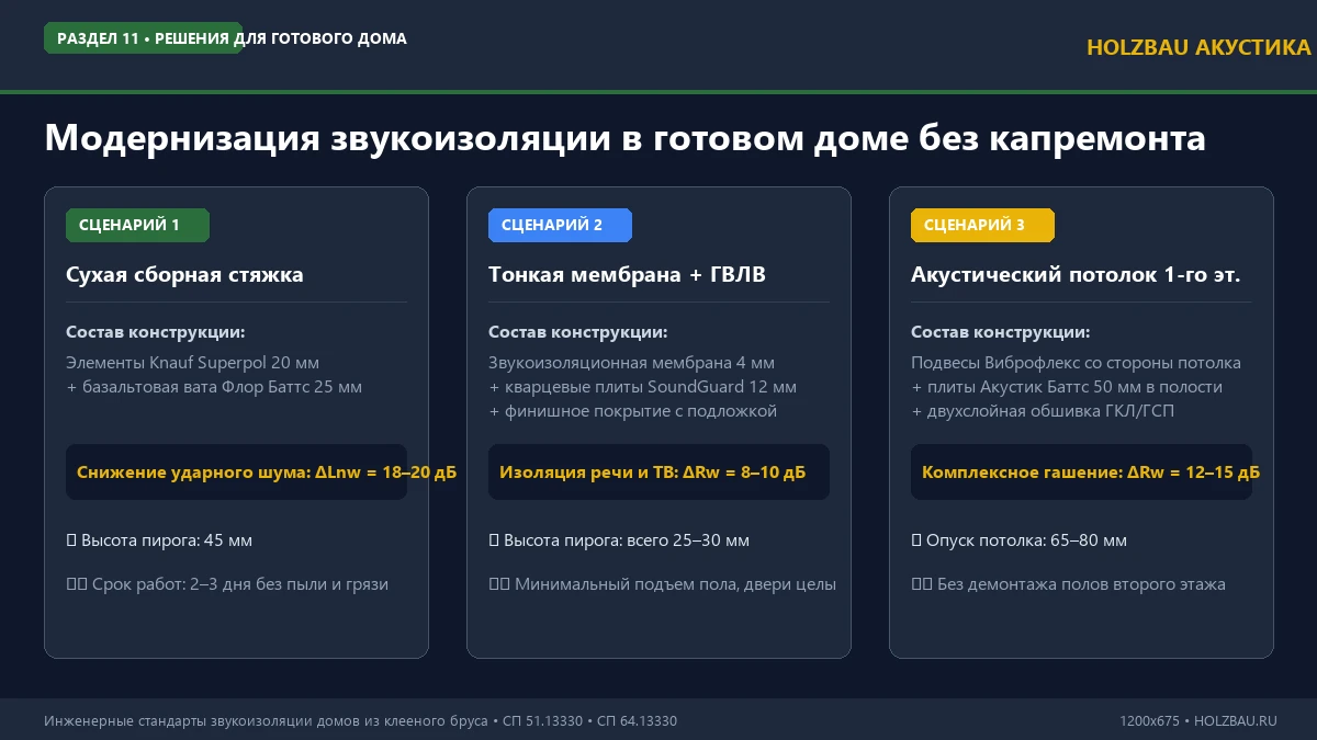 Шумоизоляция в уже построенном доме из клееного бруса без капитального демонтажа