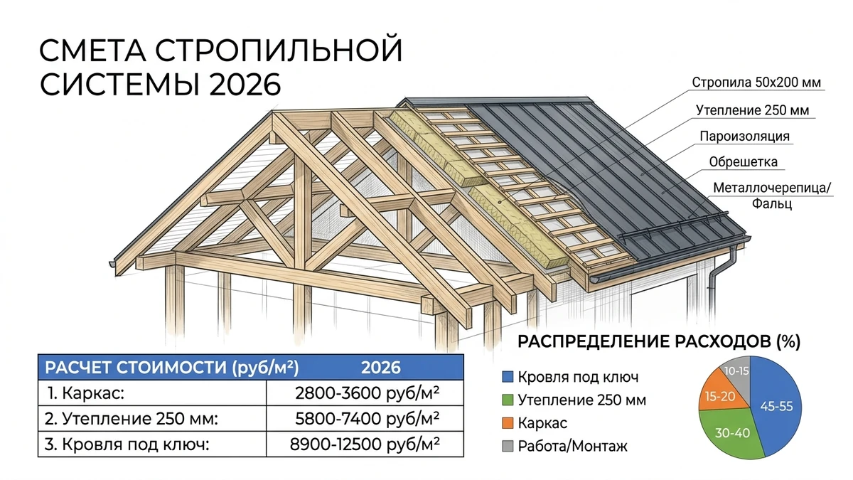 Смета и расчет стоимости стропильной системы дома из клееного бруса в 2026 году