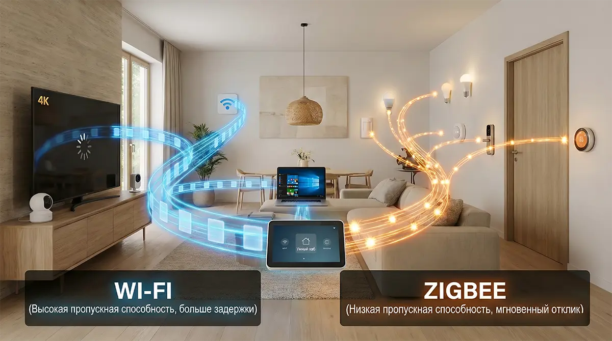 Сравнение скорости работы протоколов Zigbee и Wi-Fi в умном доме
