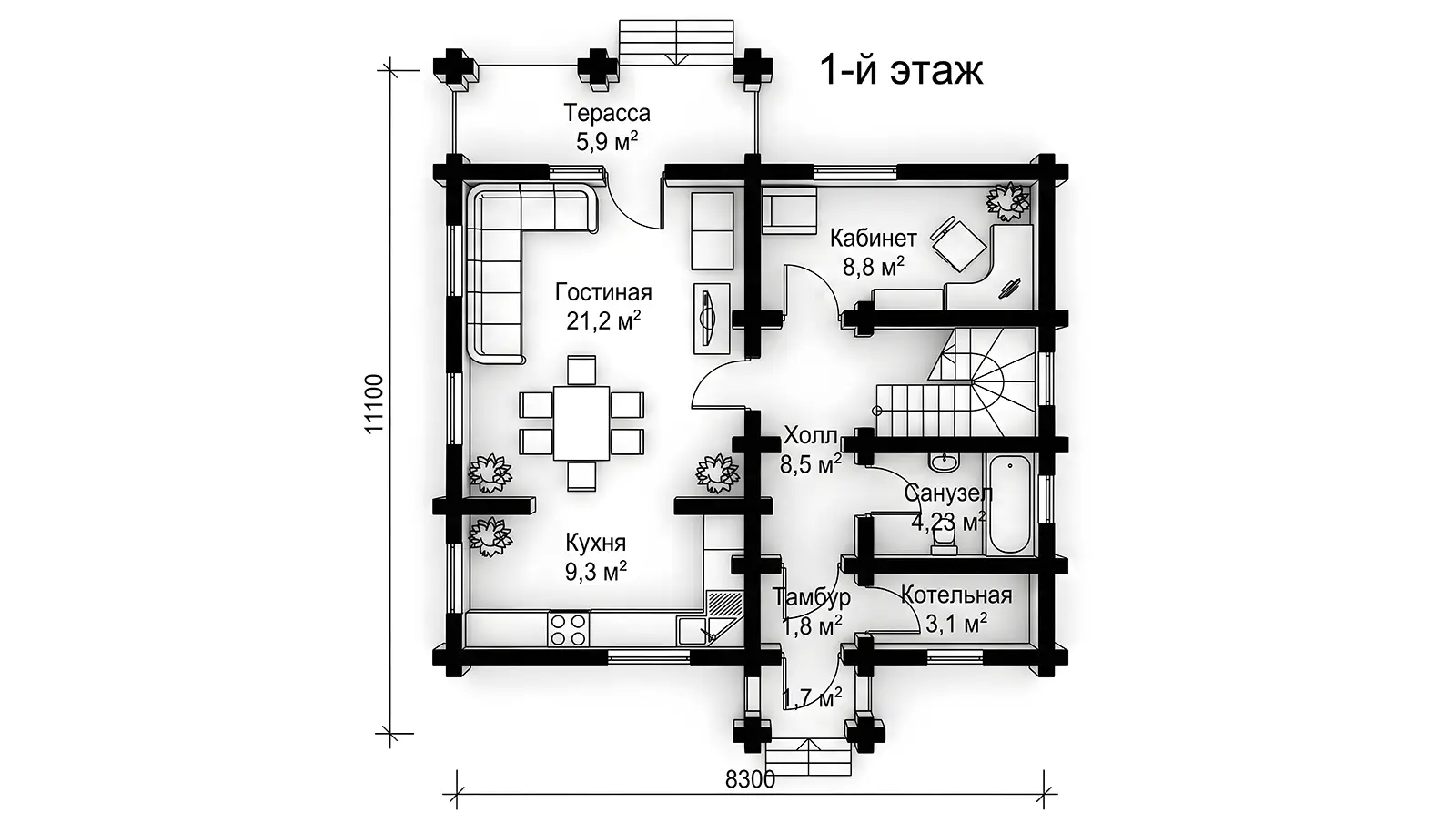 1 этаж проекта дома Altus (НВ-121)