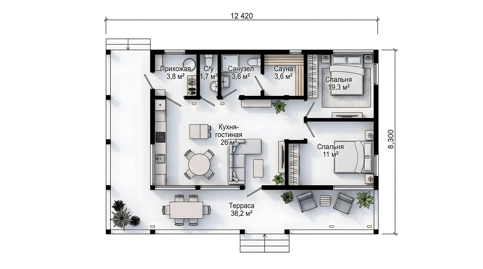 Планировка фахверкового дома Linea, 97 м²